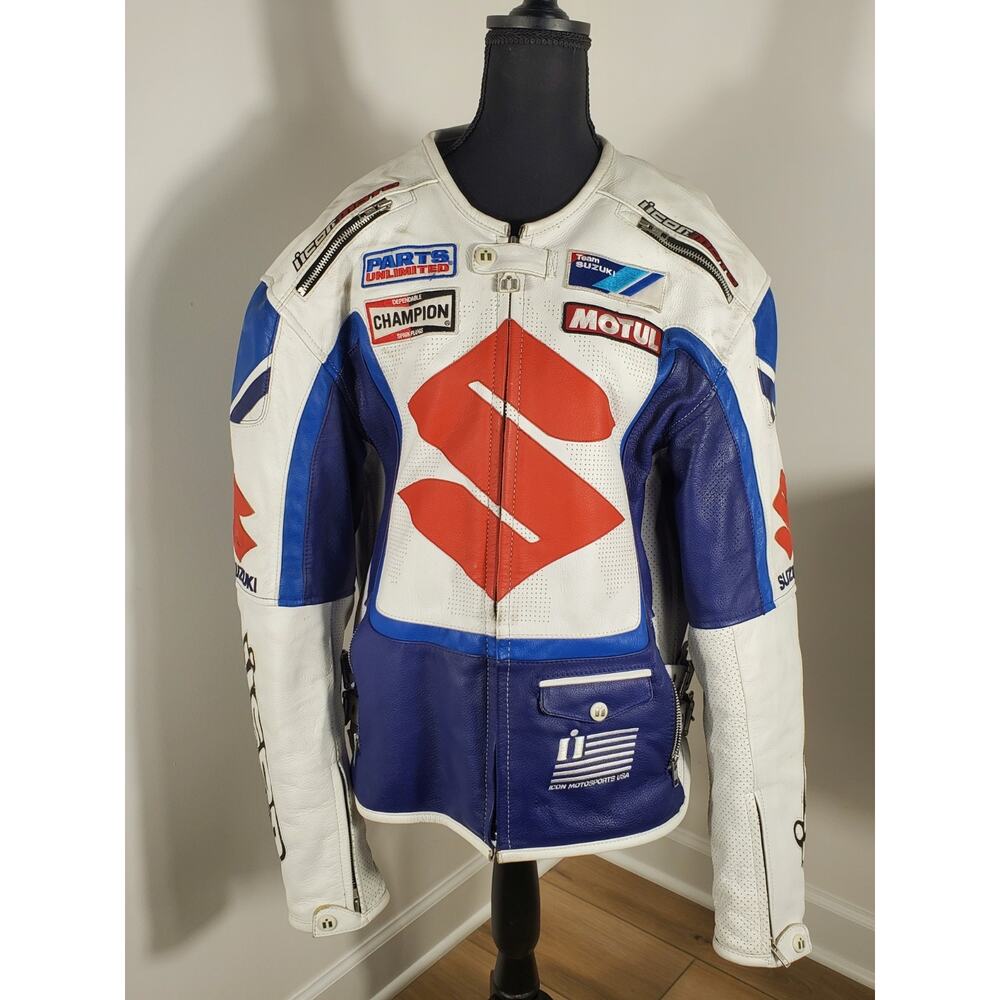 Suzuki ICON Motorbike Riding Jacket Motorcycle Leather Racing Jacket All Sizes - Picture 5 of 10